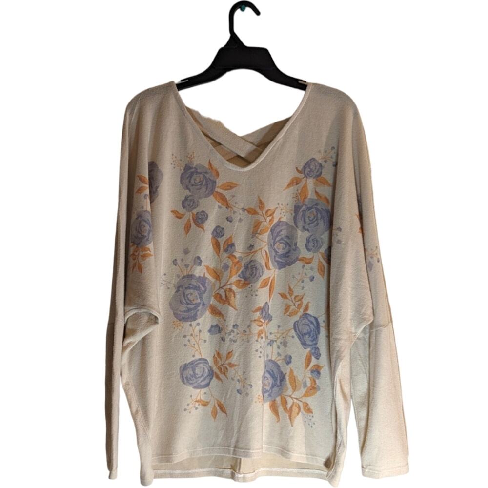 Phil Love-Cream Flora Woman's Top- Please See Measurements For Exact Size L - XL